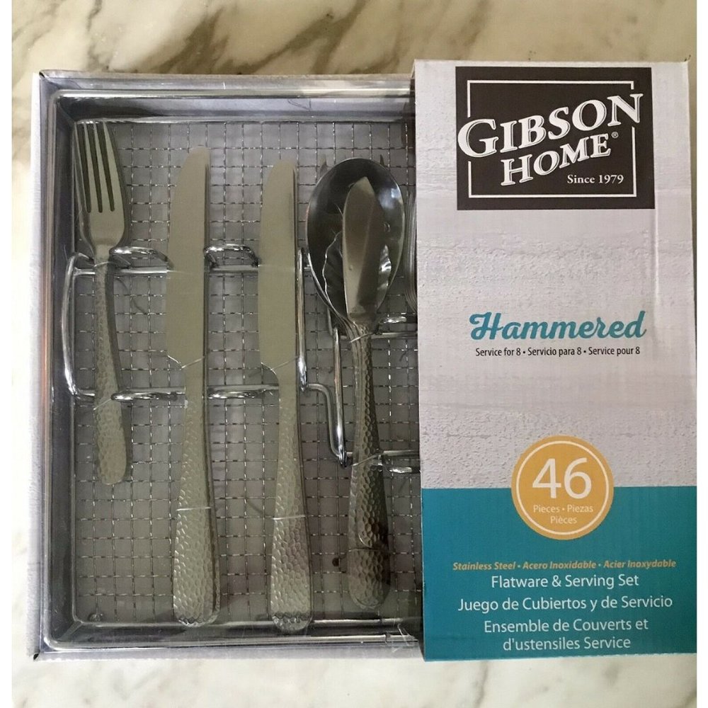 Gibson Home Hammered 46 Piece Textured Flatware Set - Serves 8